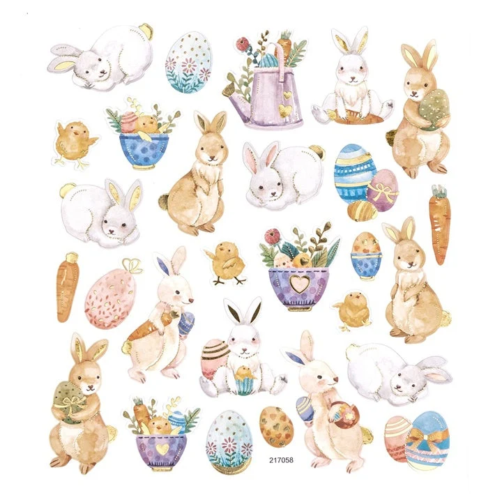 Glitter Easter Stickers | Bunnies and Eggs, 28 pcs