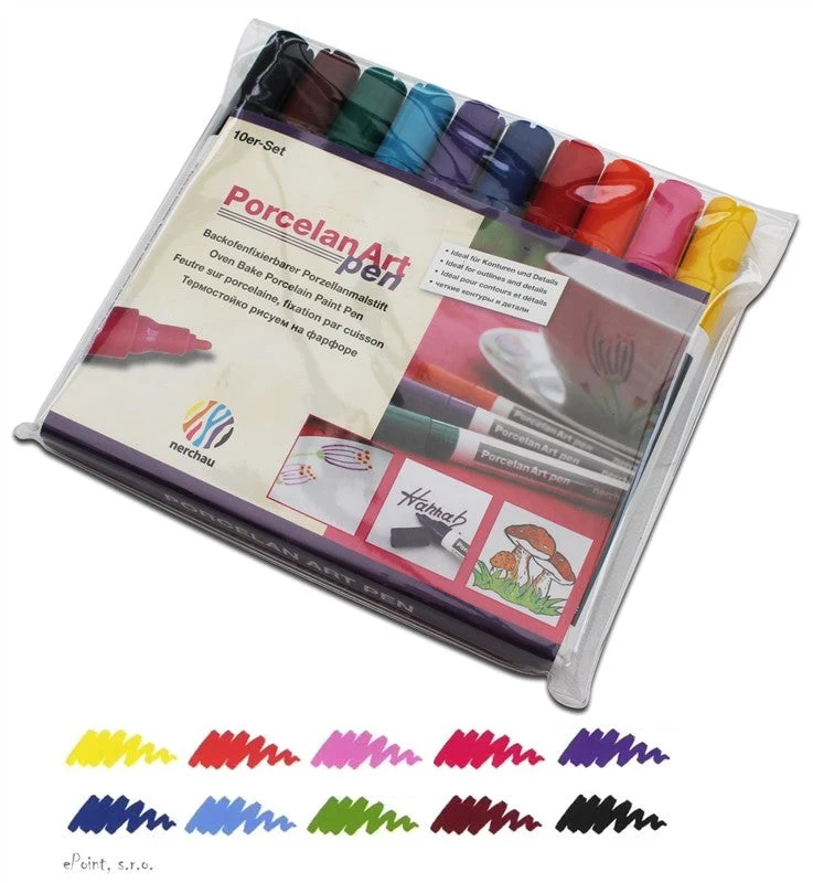 Porcelain Markers, Set of 10, Plastic Case