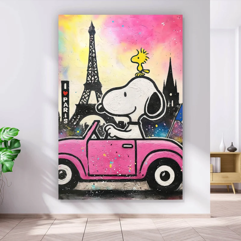 Poster Comic Hund vor Pariser Skyline Pop Art Hochformat