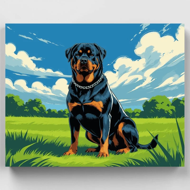 Rottweiler in Grass - Paint by Numbers Kit