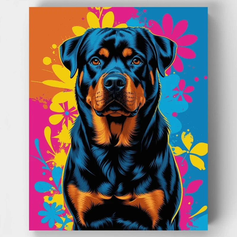Vibrant Pop Art Rottweiler - Paint by Numbers Kit