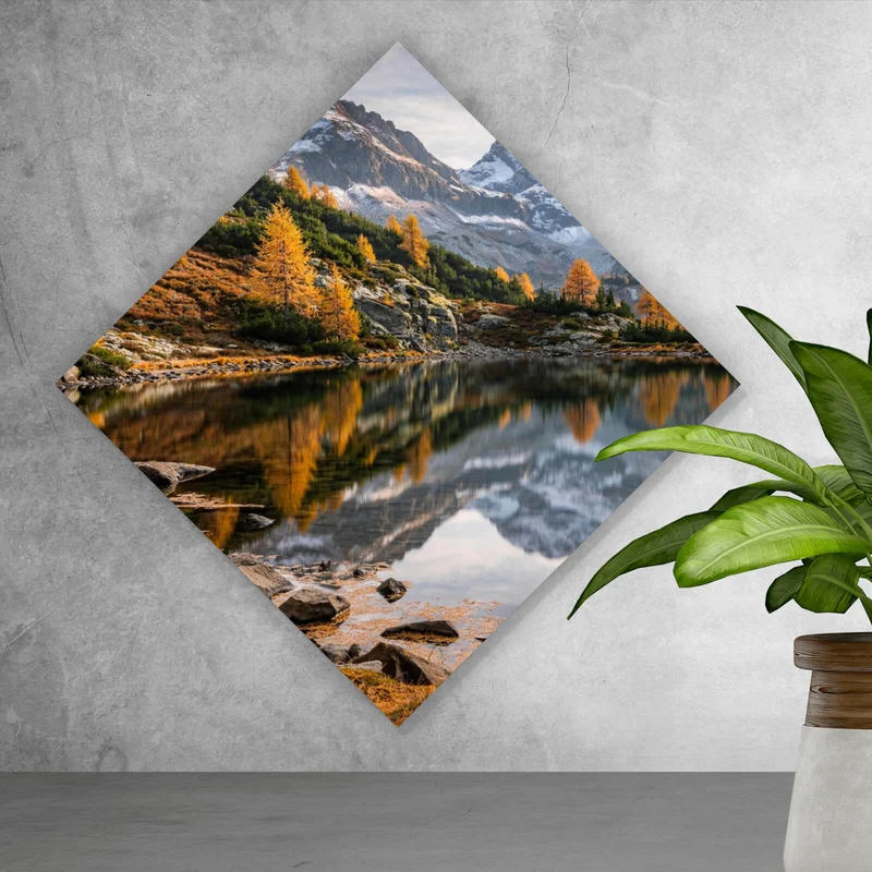 Aluminiumbild gebürstet Atemberaubende Landschaft mit Bergen und See Raute