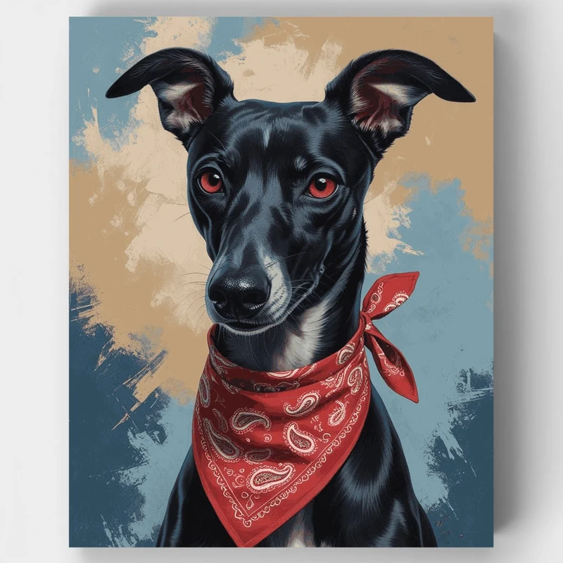 Black Greyhound with Red Bandana - Paint by Numbers Kit