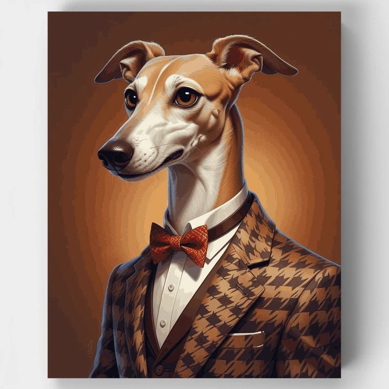 Dapper Greyhound in Houndstooth Suit - Paint by Numbers Kit