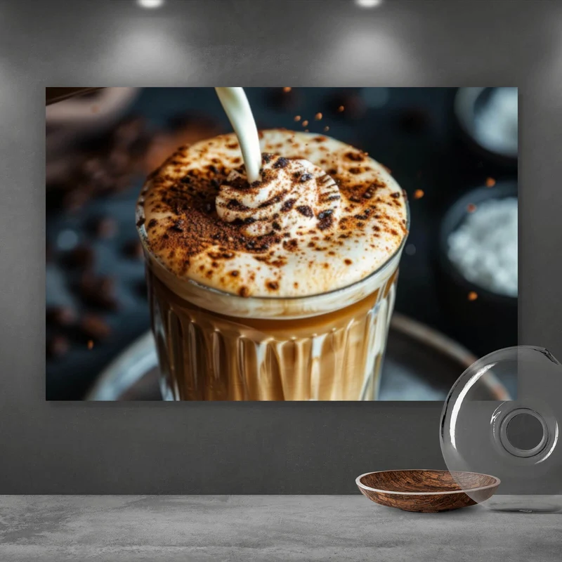 Aluminiumbild gebürstet Edler Kaffee Genuss mit Sahnehaube Querformat