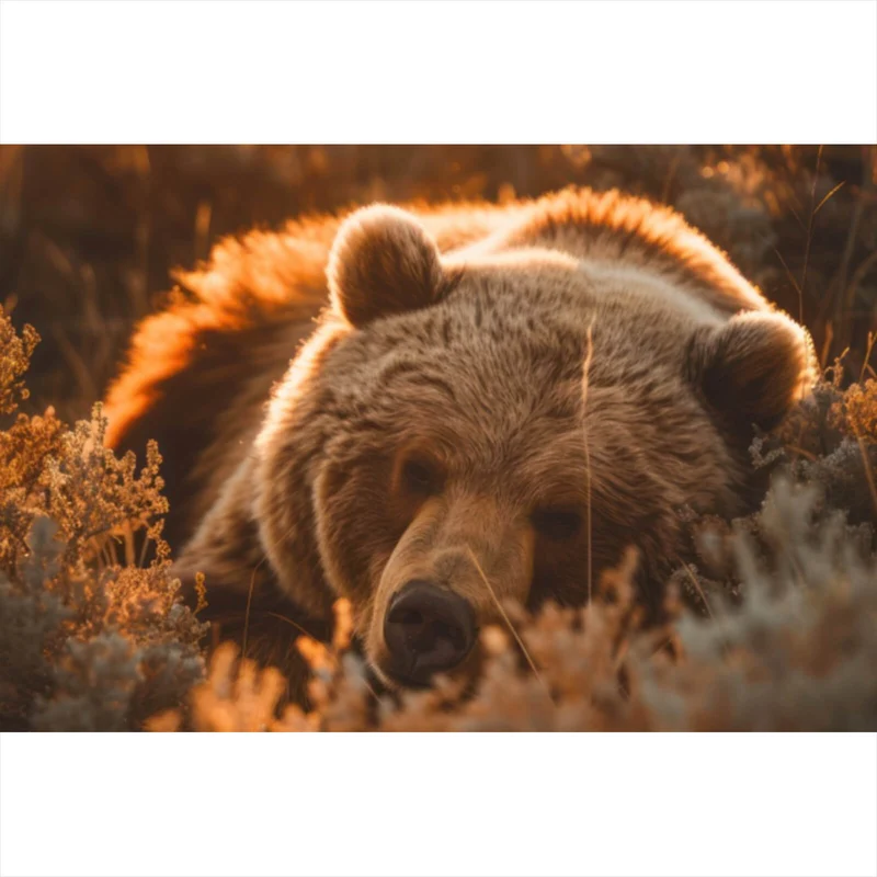 Aluminiumbild Schlafender Bär im Sonnenlicht Querformat