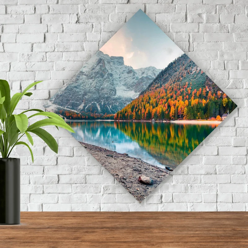 Acrylglasbild Berglandschaft mit Spiegelung im See Raute
