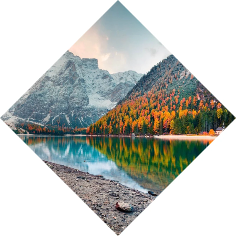 Poster Berglandschaft mit Spiegelung im See Raute