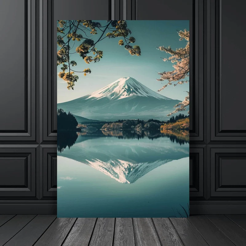 Acrylglasbild Berglandschaft mit ruhigem See Hochformat