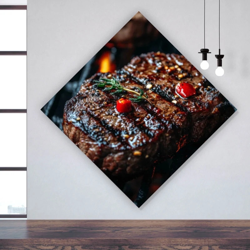 Aluminiumbild Saftiges Steak Grill Genuss Raute