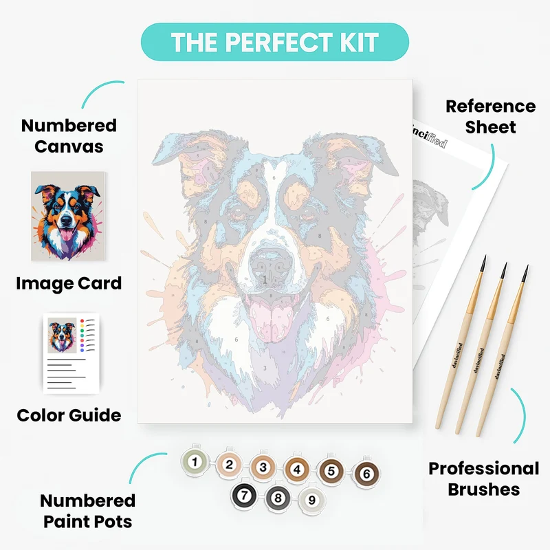 Colorful Australian Shepherd Pop Art - Paint by Numbers Kit