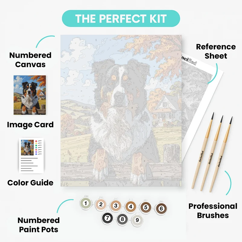 Bernese Mountain Dog in Autumn Countryside - Paint by Numbers Kit