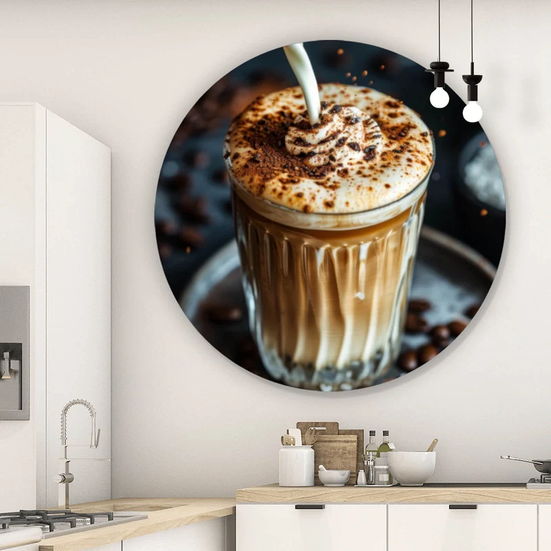 Aluminiumbild gebürstet Edler Kaffee Genuss mit Sahnehaube Kreis