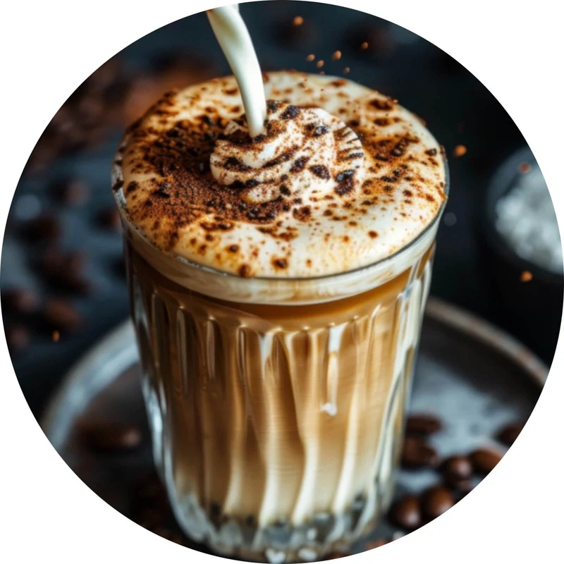 Aluminiumbild gebürstet Edler Kaffee Genuss mit Sahnehaube Kreis