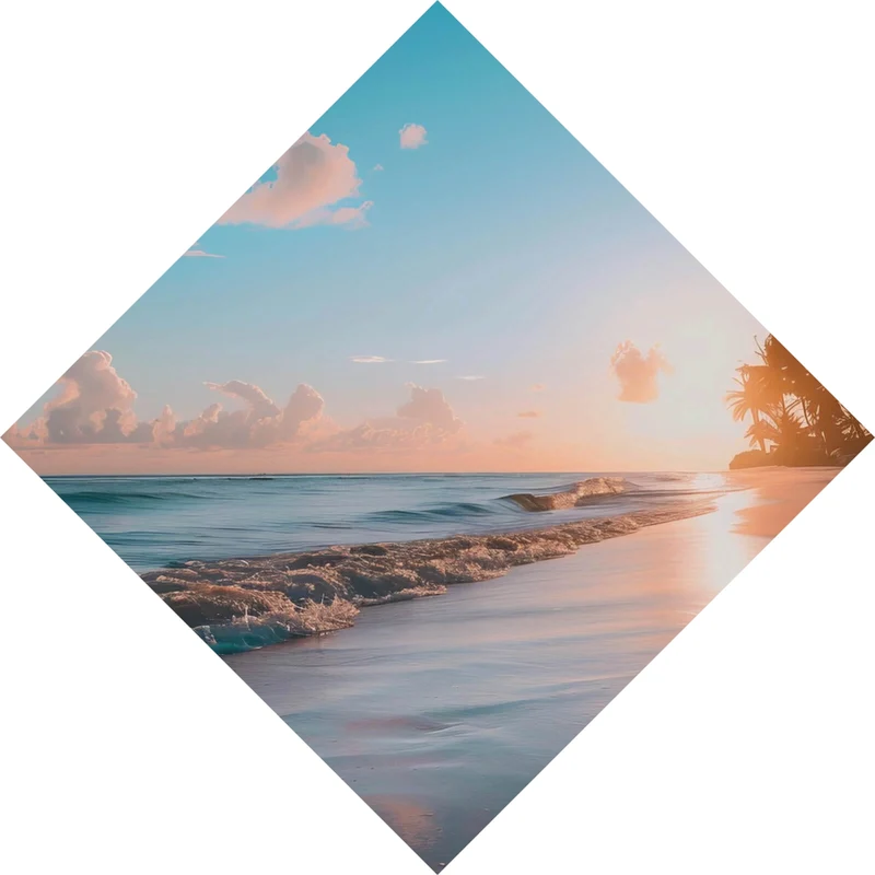 Poster Atemberaubende Strandlandschaft mit Palmen und Wellen Raute