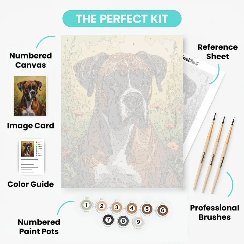 Boxer Dog in Flower Field - Paint by Numbers Kit