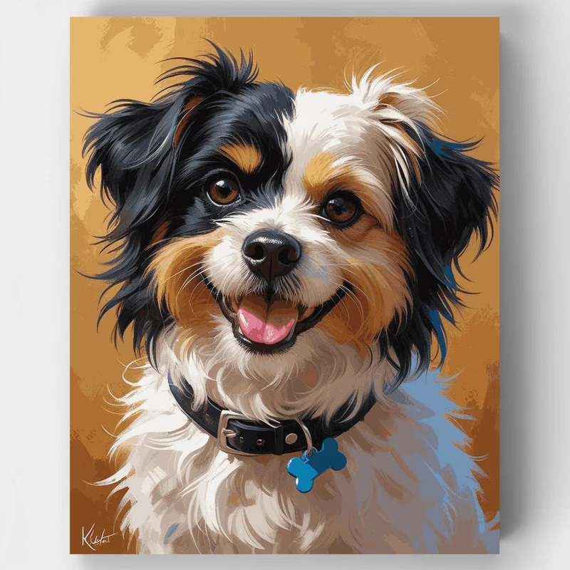 Happy Tricolor Dog - Paint by Numbers Kit