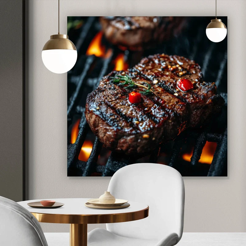 Acrylglasbild Saftiges Steak Grill Genuss Quadrat