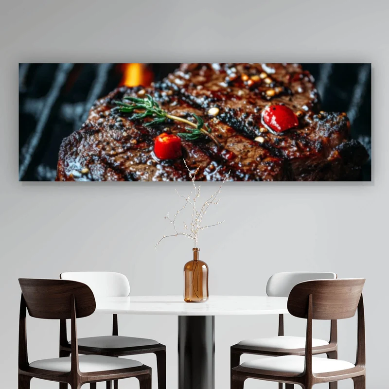 Leinwandbild Saftiges Steak Grill Genuss Panorama