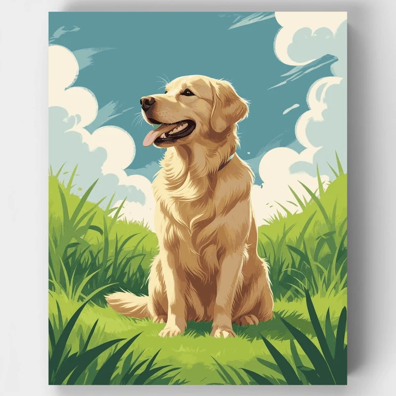 Golden Retriever in Grass - Paint by Numbers Kit