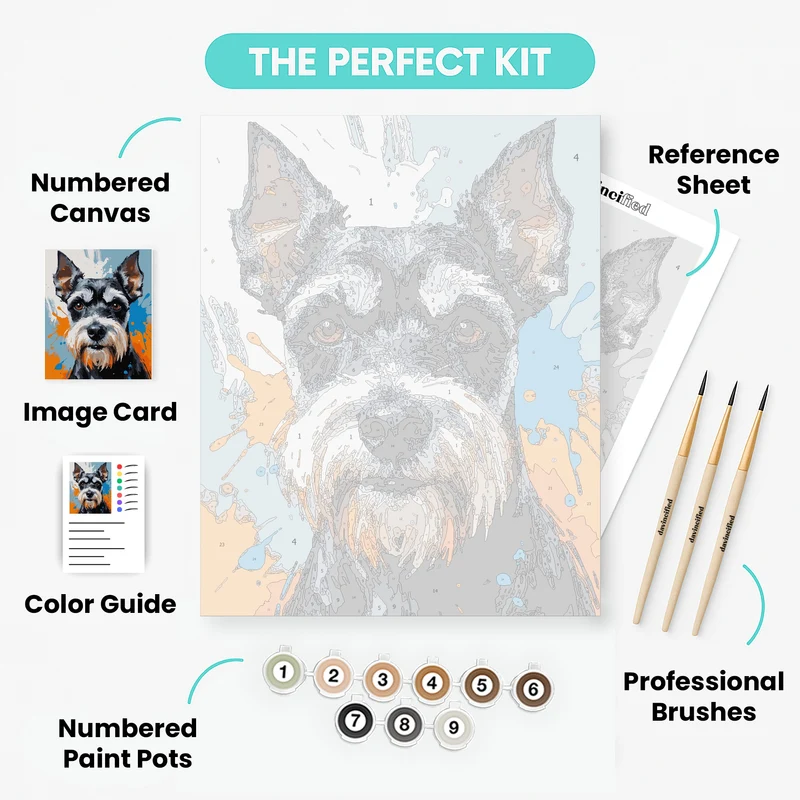 Schnauzer Portrait with Paint Splashes - Paint by Numbers Kit