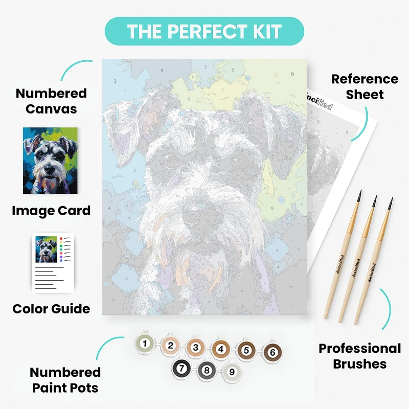 Artistic Schnauzer with Vibrant Gradient Background - Paint by Numbers Kit