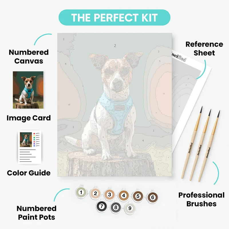 Jack Russell in Turquoise Harness Portrait - Paint by Numbers Kit