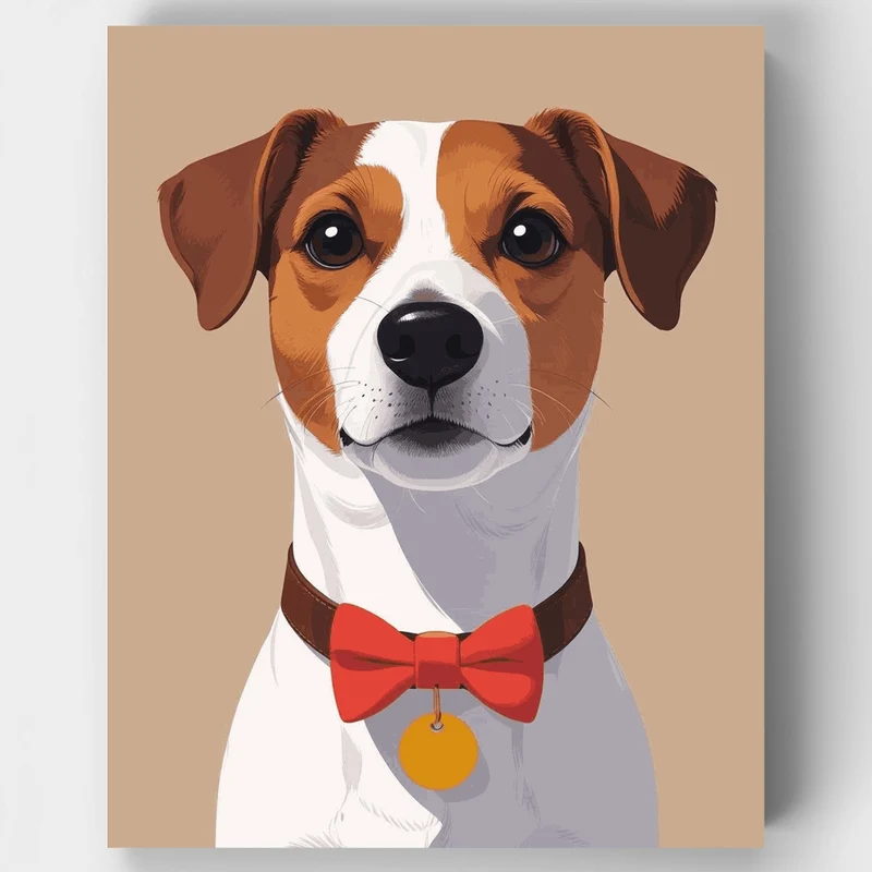 Dapper Jack Russell Terrier with Red Bow Tie - Paint by Numbers Kit