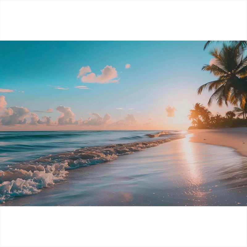 Poster Atemberaubende Strandlandschaft mit Palmen und Wellen Querformat