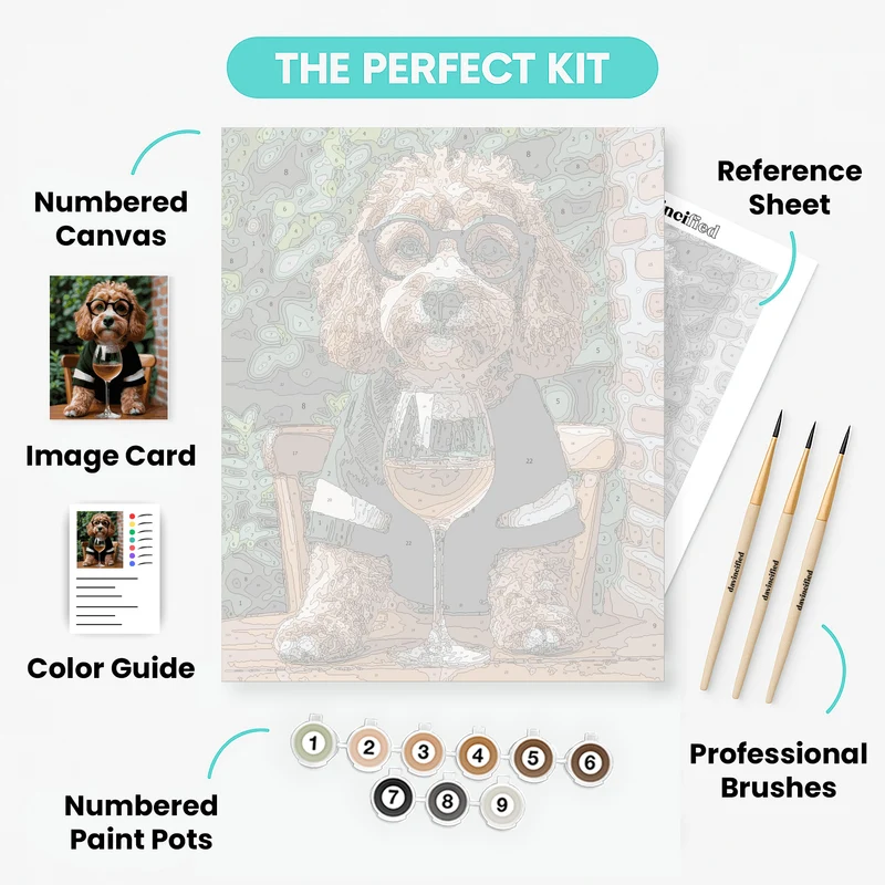 Sophisticated Cockapoo with Wine - Paint by Numbers Kit