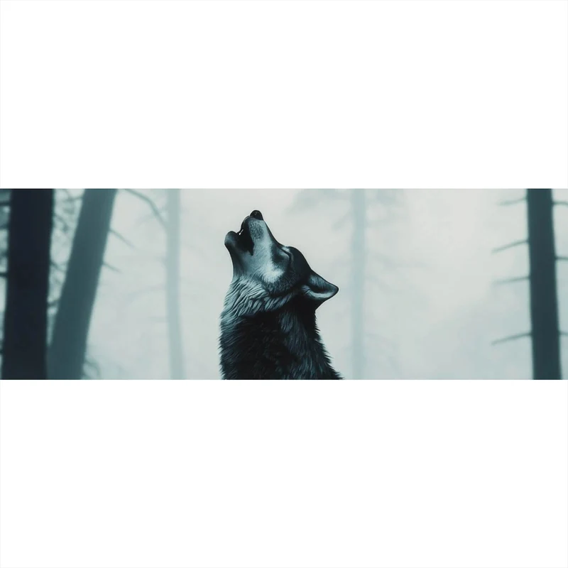 Poster Mystisches Wolfsmotiv mit Vollmond im Wald Panorama