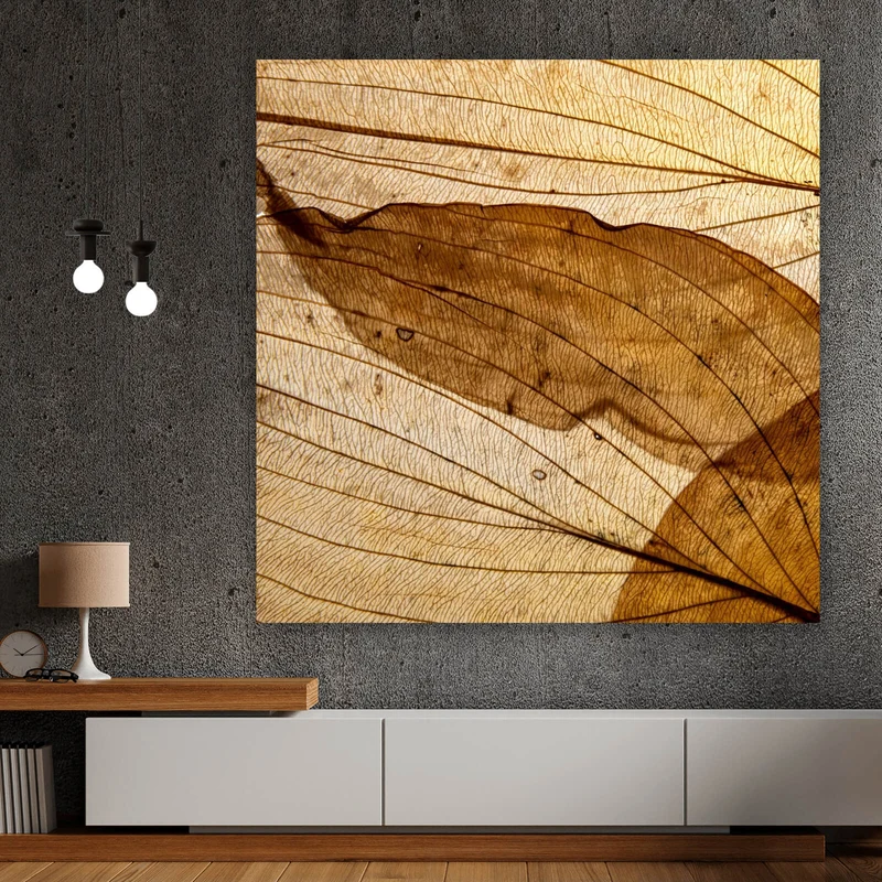 Leinwandbild Edle Blattstruktur im Herbst Quadrat