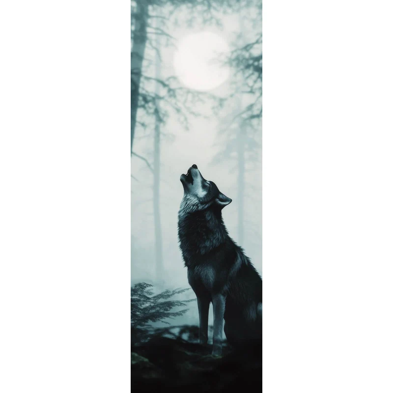 Leinwandbild Mystisches Wolfsmotiv mit Vollmond im Wald Panorama Hoch