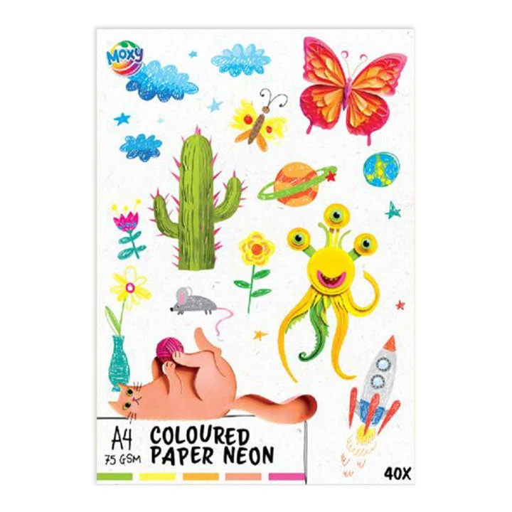 Neon Colored Paper A4 Mix of 5 Colors | 40 Sheets