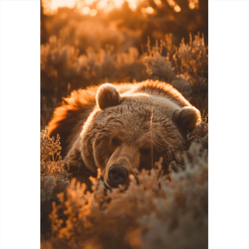 Leinwandbild Schlafender Bär im Sonnenlicht Hochformat