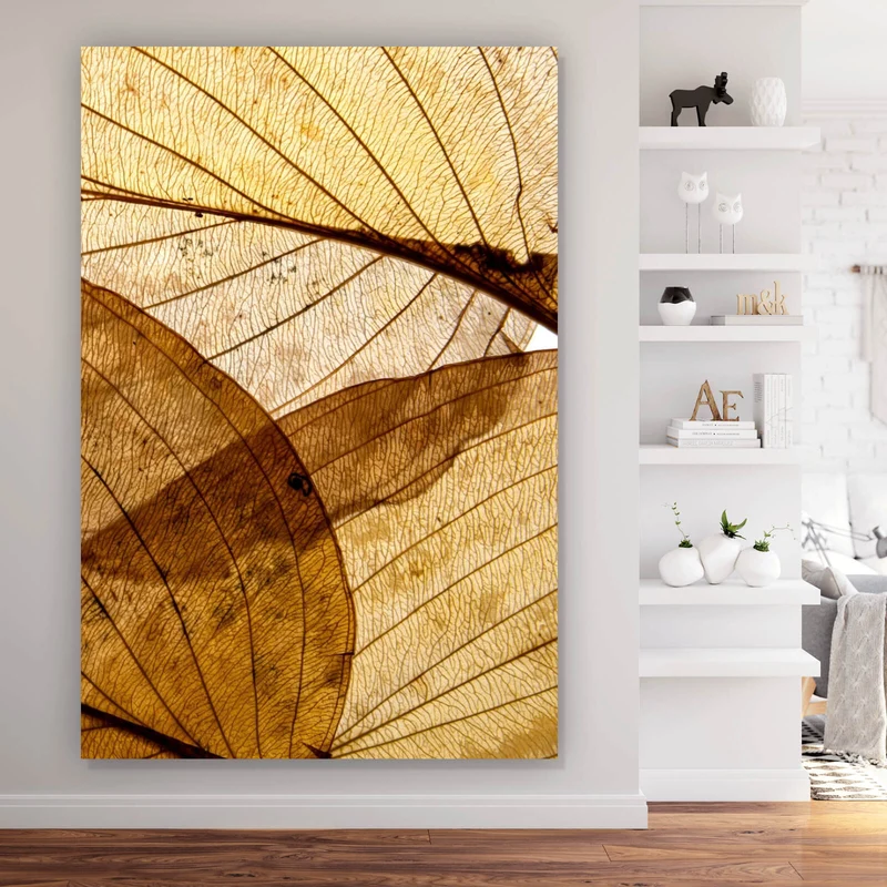 Aluminiumbild Edle Blattstruktur im Herbst Hochformat