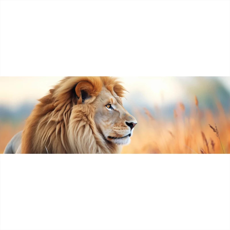 Poster Majestätischer Löwe in natürlicher Umgebung Panorama