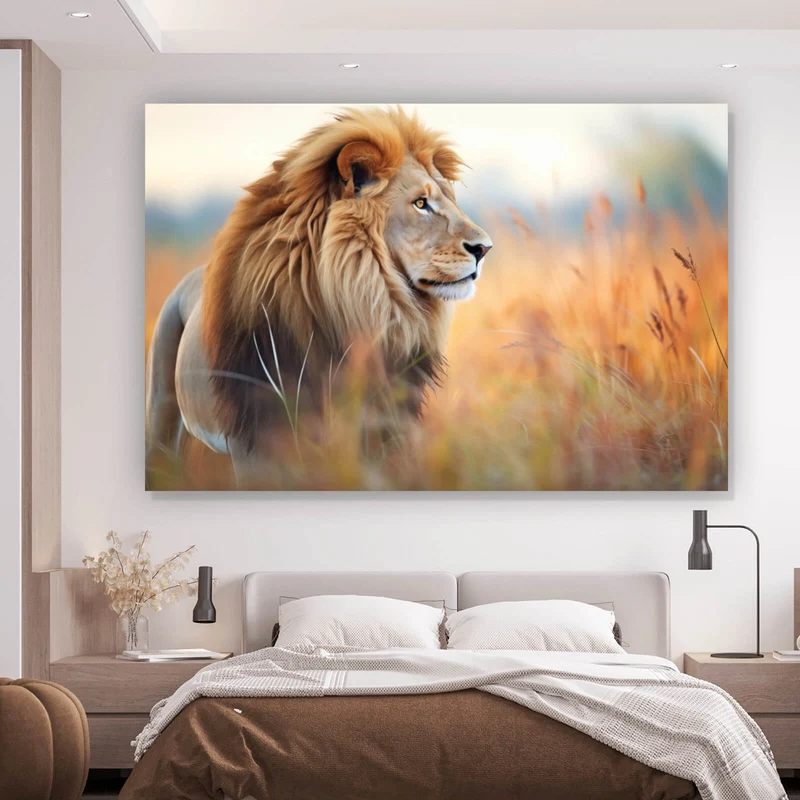 Acrylglasbild Majestätischer Löwe in natürlicher Umgebung Querformat