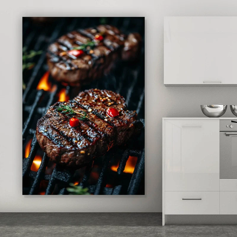 Spannrahmenbild Saftiges Steak Grill Genuss Hochformat