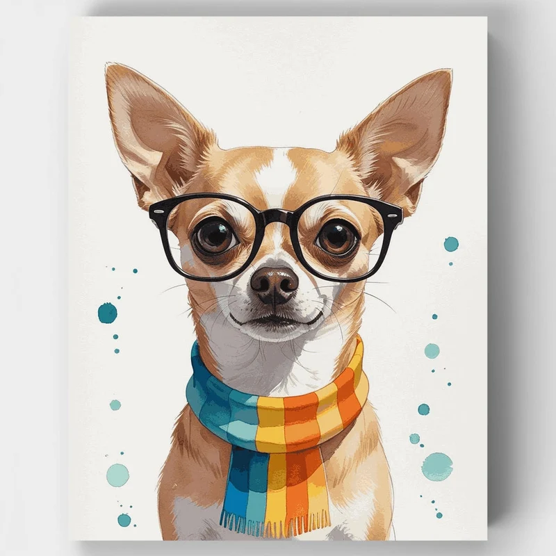 Chihuahua with Glasses and Scarf - Paint by Numbers Kit