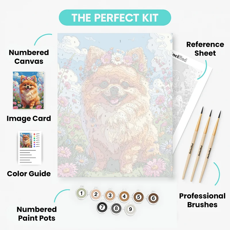 Fluffy Pomeranian in Flower Crown - Paint by Numbers Kit