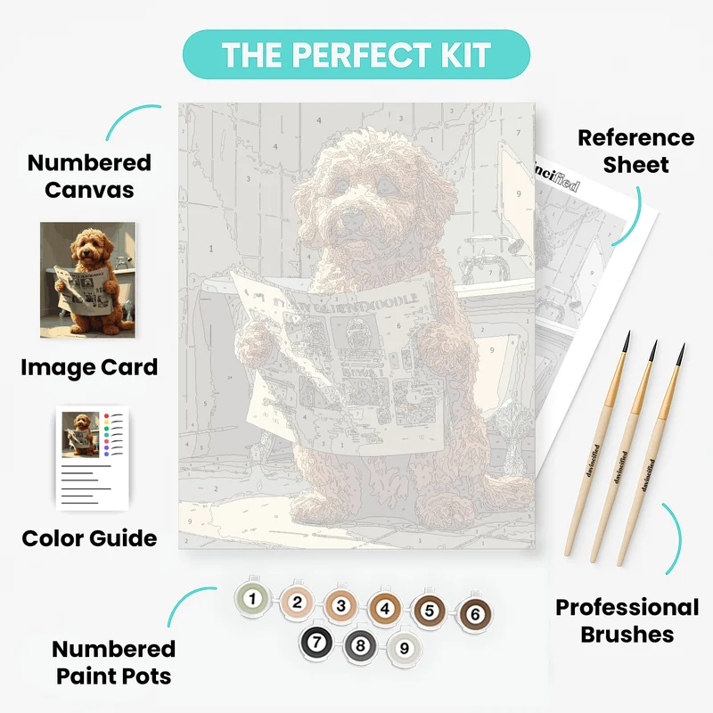 Goldendoodle Reading Newspaper in Bathroom - Paint by Numbers Kit