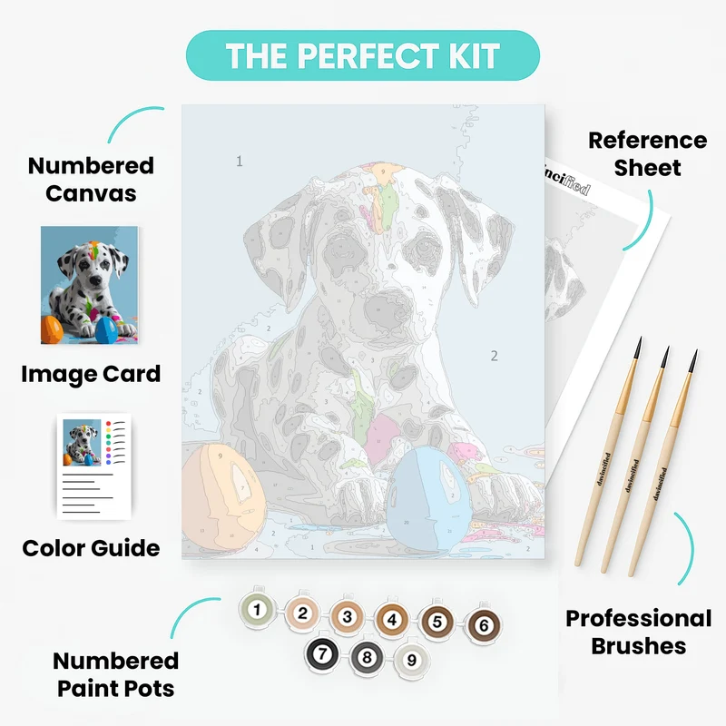 Playful Dalmatian Puppy with Paint Splashes - Paint by Numbers Kit