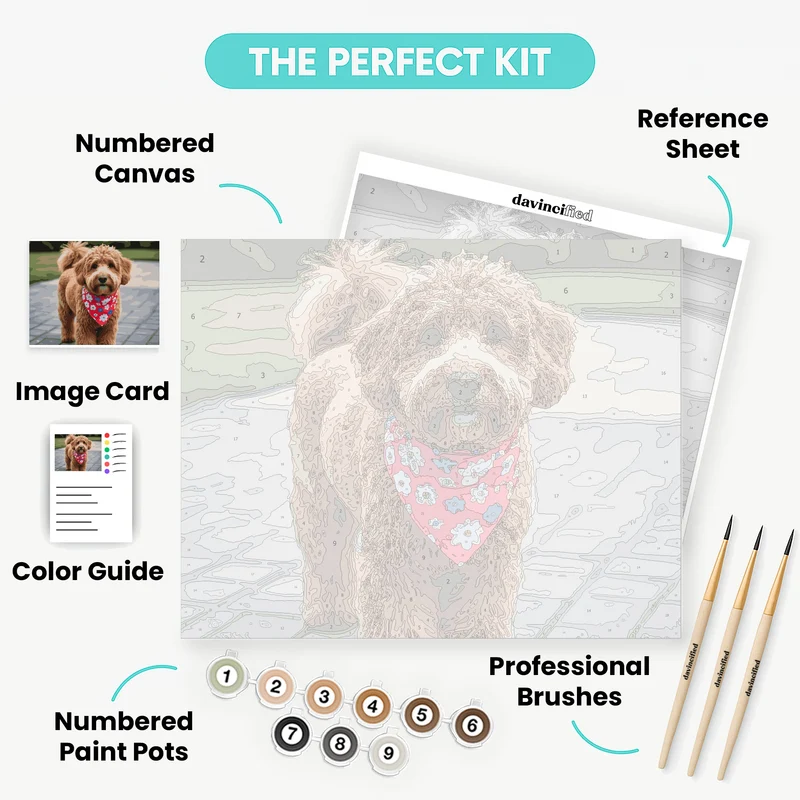 Adorable Goldendoodle with Floral Bandana - Paint by Numbers Kit