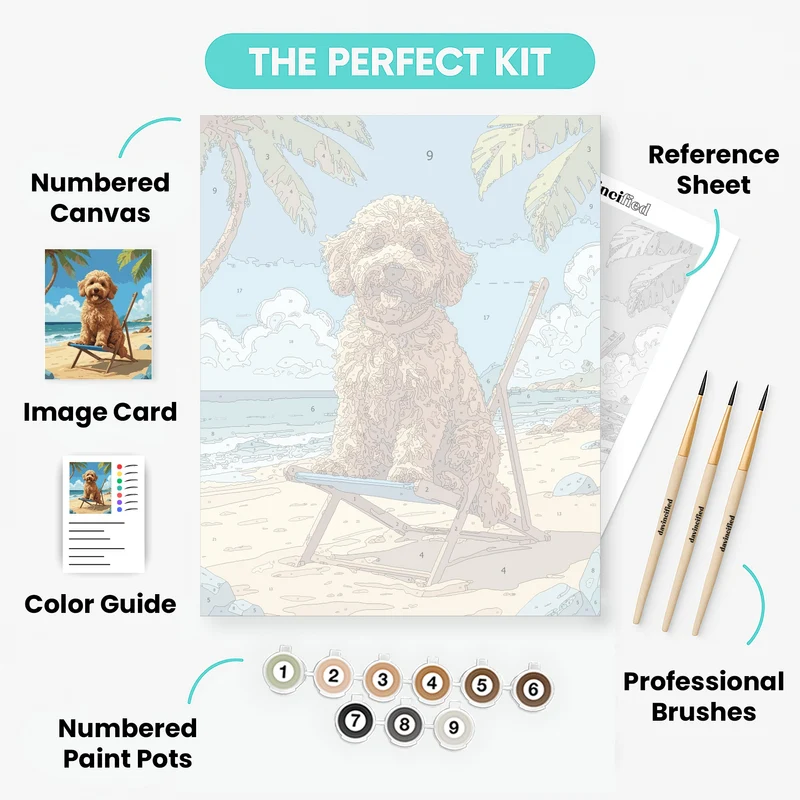 Goldendoodle Beach Vacation - Paint by Numbers Kit