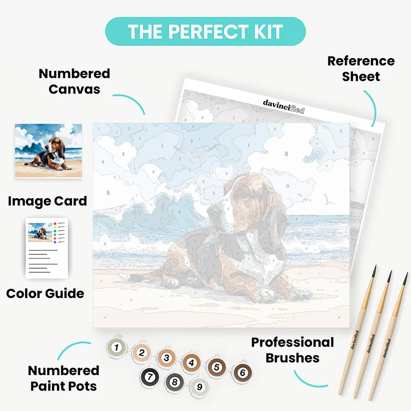 Basset Hound on the Beach - Paint by Numbers Kit