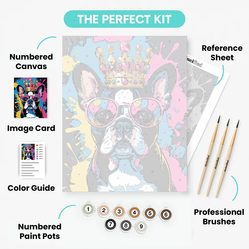French Bulldog Royalty with Crown and Sunglasses - Paint by Numbers Kit