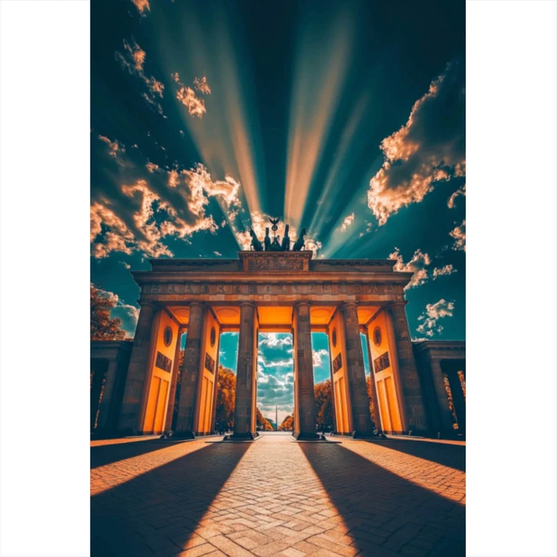 Spannrahmenbild Beeindruckendes Wahrzeichen im Sonnenlicht Hochformat