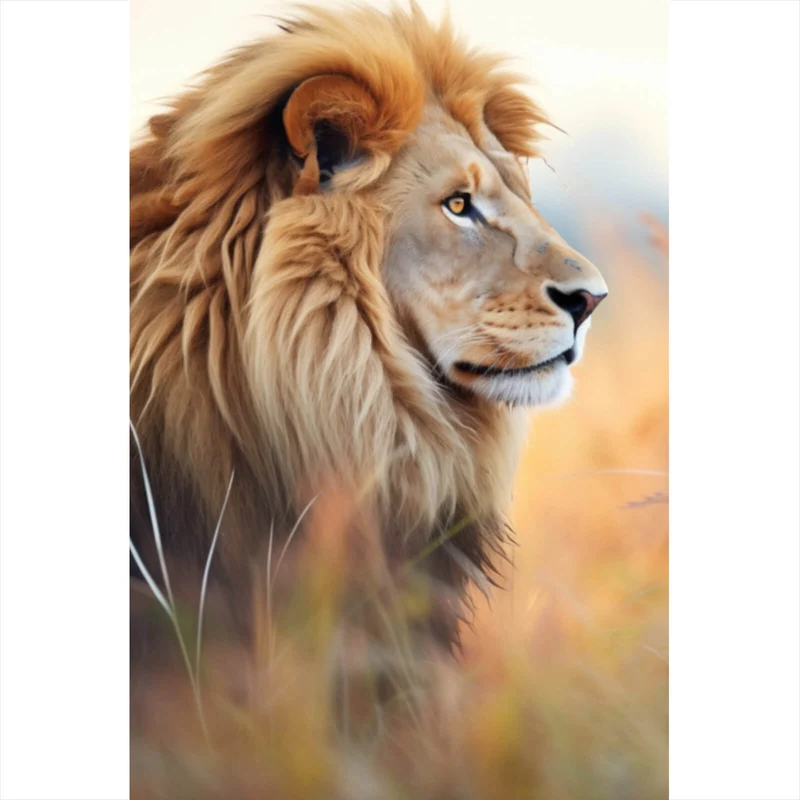 Spannrahmenbild Majestätischer Löwe in natürlicher Umgebung Hochformat