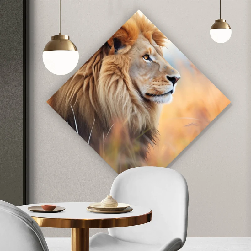 Acrylglasbild Majestätischer Löwe in natürlicher Umgebung Raute